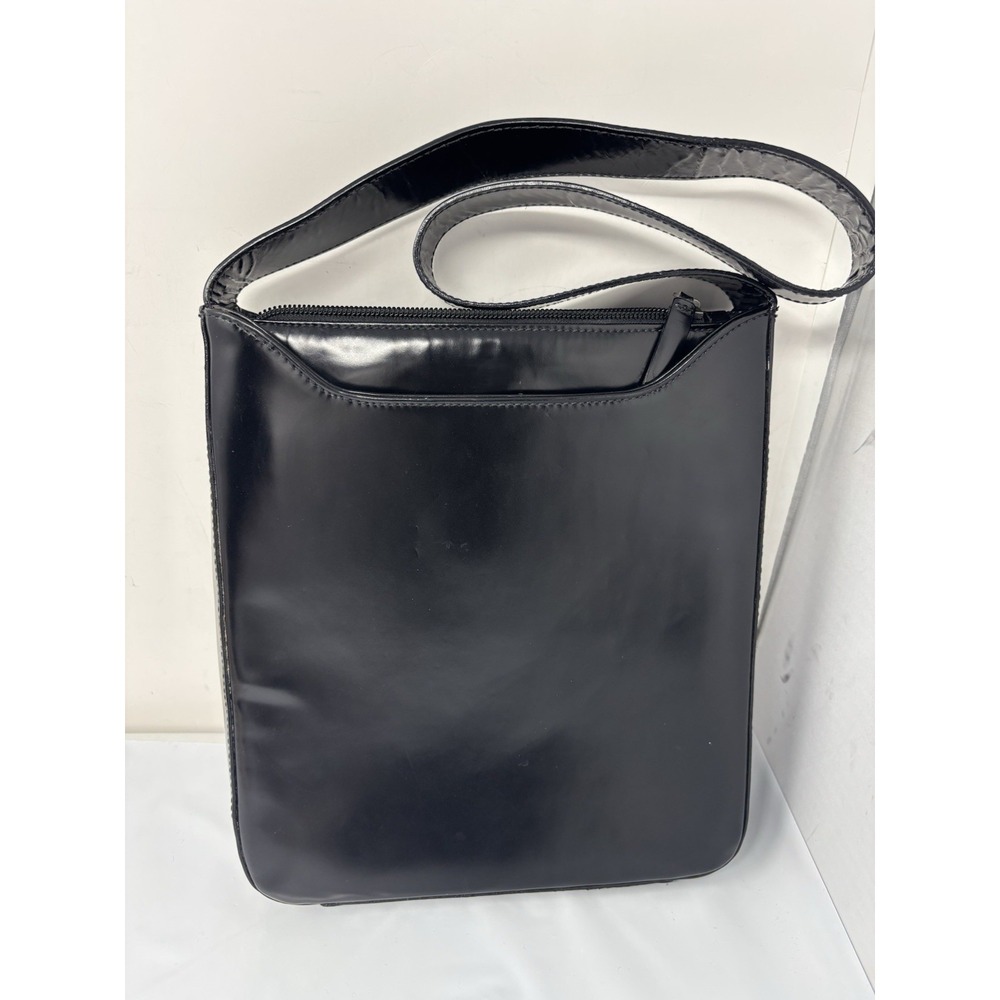 Bruno Magli Patent Leather Tote Handbag Black Leather Made In Italy